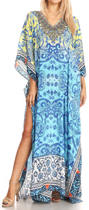 Sakkas Anahi Flowy Design V Neck Long Caftan Dress / Cover Up With Rhinestone