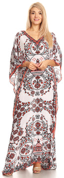 Sakkas Anahi Flowy Design V Neck Long Caftan Dress / Cover Up With Rhinestone