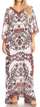 Sakkas Anahi Flowy Design V Neck Long Caftan Dress / Cover Up With Rhinestone