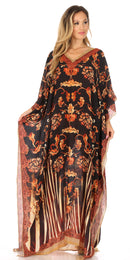Sakkas Anahi Flowy Design V Neck Long Caftan Dress / Cover Up With Rhinestone