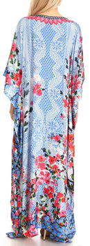 Sakkas Anahi Flowy Design V Neck Long Caftan Dress / Cover Up With Rhinestone