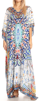 Sakkas Anahi Flowy Design V Neck Long Caftan Dress / Cover Up With Rhinestone