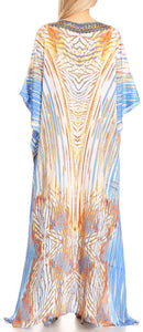 Sakkas Anahi Flowy Design V Neck Long Caftan Dress / Cover Up With Rhinestone