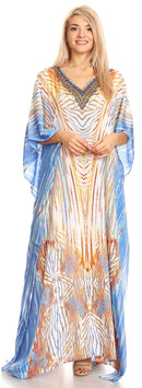 Sakkas Anahi Flowy Design V Neck Long Caftan Dress / Cover Up With Rhinestone