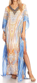 Sakkas Anahi Flowy Design V Neck Long Caftan Dress / Cover Up With Rhinestone
