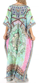 Sakkas Anahi Flowy Design V Neck Long Caftan Dress / Cover Up With Rhinestone