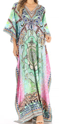 Sakkas Anahi Flowy Design V Neck Long Caftan Dress / Cover Up With Rhinestone#color_WM202-Multi