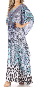 Sakkas Anahi Flowy Design V Neck Long Caftan Dress / Cover Up With Rhinestone