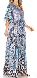 Sakkas Anahi Flowy Design V Neck Long Caftan Dress / Cover Up With Rhinestone