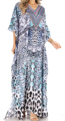 Sakkas Anahi Flowy Design V Neck Long Caftan Dress / Cover Up With Rhinestone