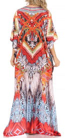 Sakkas Anahi Flowy Design V Neck Long Caftan Dress / Cover Up With Rhinestone