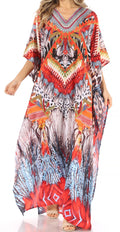 Sakkas Anahi Flowy Design V Neck Long Caftan Dress / Cover Up With Rhinestone#color_EM246-Multi