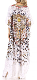 Sakkas Anahi Flowy Design V Neck Long Caftan Dress / Cover Up With Rhinestone