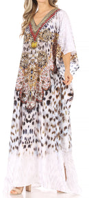 Sakkas Anahi Flowy Design V Neck Long Caftan Dress / Cover Up With Rhinestone