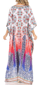 Sakkas Anahi Flowy Design V Neck Long Caftan Dress / Cover Up With Rhinestone