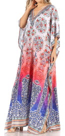 Sakkas Anahi Flowy Design V Neck Long Caftan Dress / Cover Up With Rhinestone