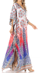 Sakkas Anahi Flowy Design V Neck Long Caftan Dress / Cover Up With Rhinestone