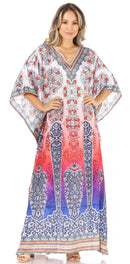 Sakkas Anahi Flowy Design V Neck Long Caftan Dress / Cover Up With Rhinestone