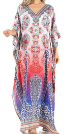 Sakkas Anahi Flowy Design V Neck Long Caftan Dress / Cover Up With Rhinestone
