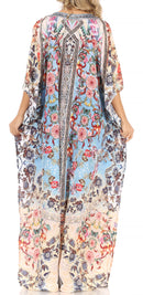 Sakkas Anahi Flowy Design V Neck Long Caftan Dress / Cover Up With Rhinestone
