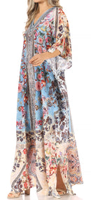 Sakkas Anahi Flowy Design V Neck Long Caftan Dress / Cover Up With Rhinestone