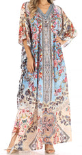 Sakkas Anahi Flowy Design V Neck Long Caftan Dress / Cover Up With Rhinestone#color_FM268-Multi