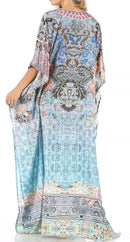 Sakkas Anahi Flowy Design V Neck Long Caftan Dress / Cover Up With Rhinestone
