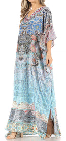 Sakkas Anahi Flowy Design V Neck Long Caftan Dress / Cover Up With Rhinestone