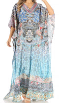 Sakkas Anahi Flowy Design V Neck Long Caftan Dress / Cover Up With Rhinestone#color_FOM270-Multi
