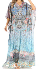 Sakkas Anahi Flowy Design V Neck Long Caftan Dress / Cover Up With Rhinestone