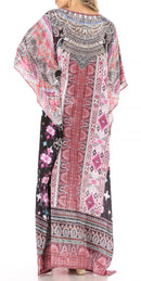 Sakkas Anahi Flowy Design V Neck Long Caftan Dress / Cover Up With Rhinestone