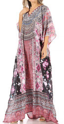 Sakkas Anahi Flowy Design V Neck Long Caftan Dress / Cover Up With Rhinestone