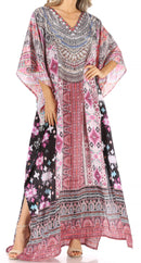Sakkas Anahi Flowy Design V Neck Long Caftan Dress / Cover Up With Rhinestone