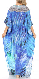 Sakkas Anahi Flowy Design V Neck Long Caftan Dress / Cover Up With Rhinestone