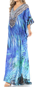 Sakkas Anahi Flowy Design V Neck Long Caftan Dress / Cover Up With Rhinestone