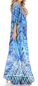 Sakkas Anahi Flowy Design V Neck Long Caftan Dress / Cover Up With Rhinestone