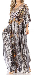 Sakkas Anahi Flowy Design V Neck Long Caftan Dress / Cover Up With Rhinestone