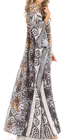 Sakkas Anahi Flowy Design V Neck Long Caftan Dress / Cover Up With Rhinestone