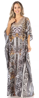 Sakkas Anahi Flowy Design V Neck Long Caftan Dress / Cover Up With Rhinestone