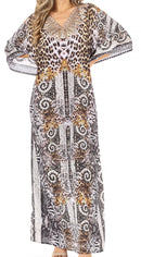 Sakkas Anahi Flowy Design V Neck Long Caftan Dress / Cover Up With Rhinestone