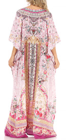 Sakkas Anahi Flowy Design V Neck Long Caftan Dress / Cover Up With Rhinestone