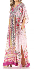 Sakkas Anahi Flowy Design V Neck Long Caftan Dress / Cover Up With Rhinestone