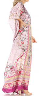 Sakkas Anahi Flowy Design V Neck Long Caftan Dress / Cover Up With Rhinestone