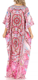 Sakkas Anahi Flowy Design V Neck Long Caftan Dress / Cover Up With Rhinestone