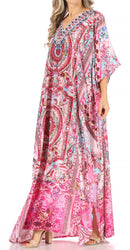 Sakkas Anahi Flowy Design V Neck Long Caftan Dress / Cover Up With Rhinestone