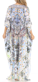 Sakkas Anahi Flowy Design V Neck Long Caftan Dress / Cover Up With Rhinestone