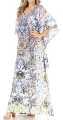 Sakkas Anahi Flowy Design V Neck Long Caftan Dress / Cover Up With Rhinestone
