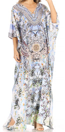 Sakkas Anahi Flowy Design V Neck Long Caftan Dress / Cover Up With Rhinestone