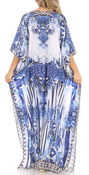 Sakkas Anahi Flowy Design V Neck Long Caftan Dress / Cover Up With Rhinestone