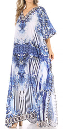Sakkas Anahi Flowy Design V Neck Long Caftan Dress / Cover Up With Rhinestone
